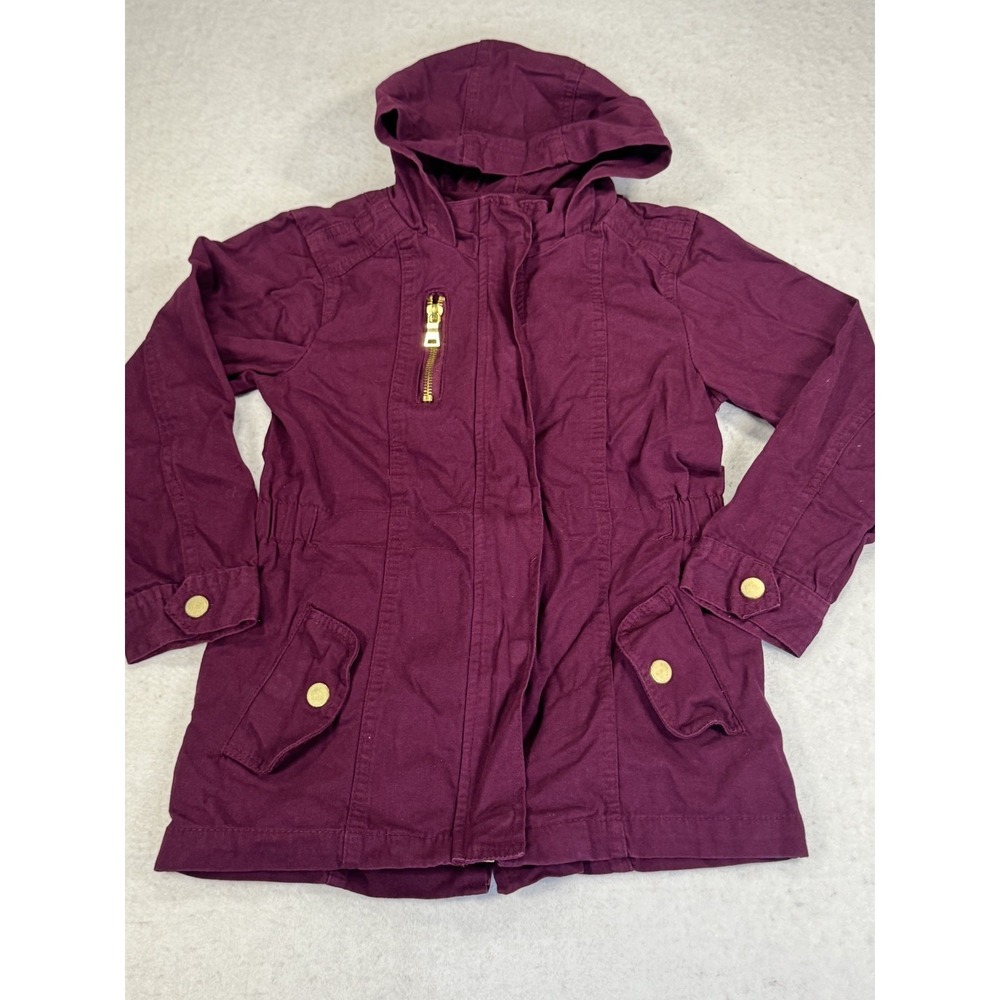 Vintage Revival Anorak‎ Jacket Girls L (6) Maroon Cotton Hooded Utility Full Zip